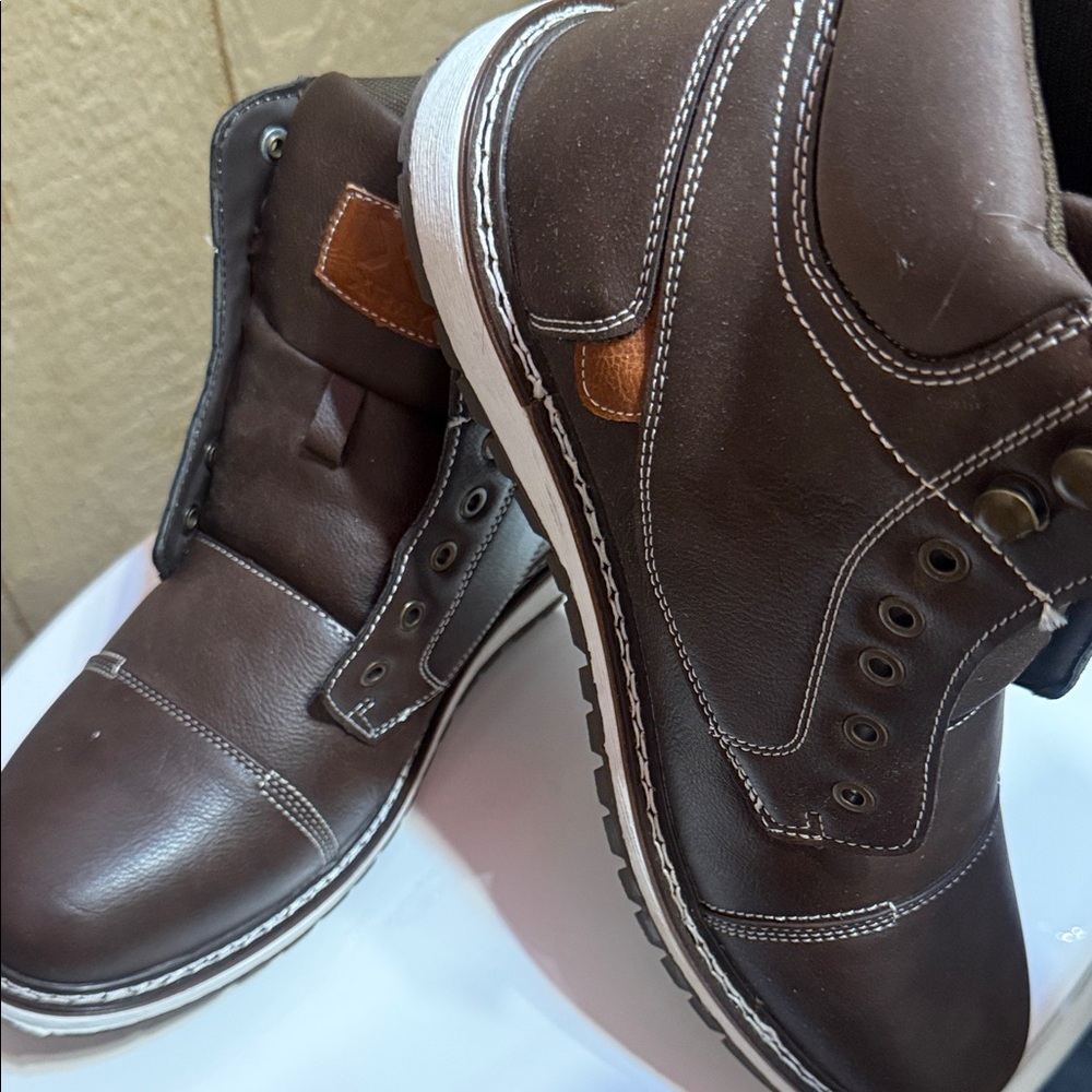 Men's Brown Leather- Like Boots
